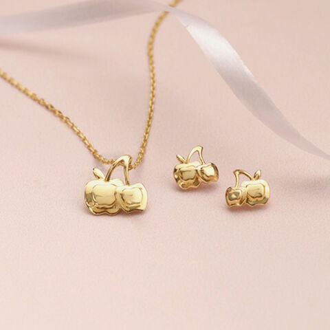 Apple Charm 14Kt Gold Necklace Set