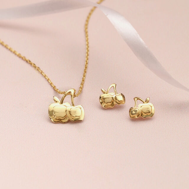 Apple Charm 14Kt Gold Necklace Set,,hi-res image number null