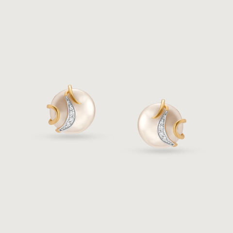 Lustrous Swirl 14 Kt Gold & Pearl Stud Earrings