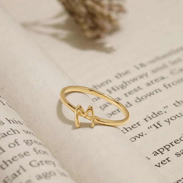 Letter M 14KT Yellow Gold Initial Ring,,hi-res view 1
