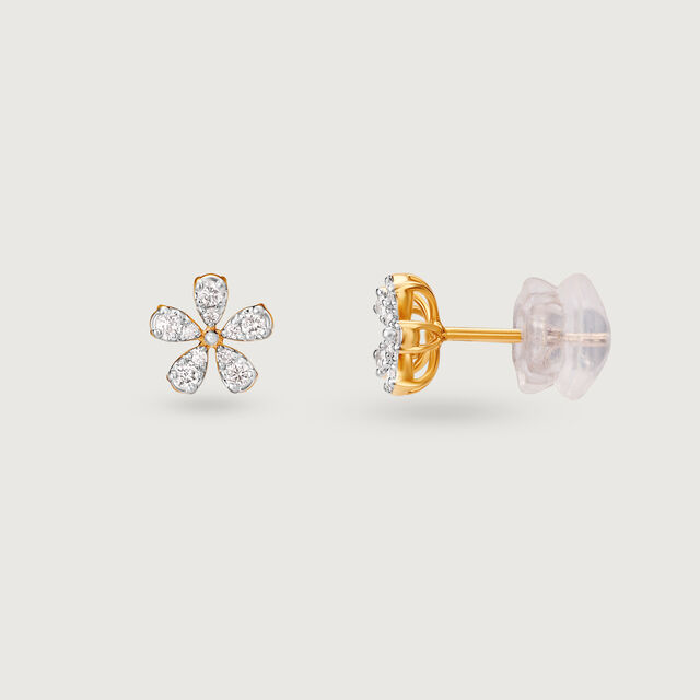 Floral Radiance Diamond & Gold Stud Earrings,,hi-res image number null