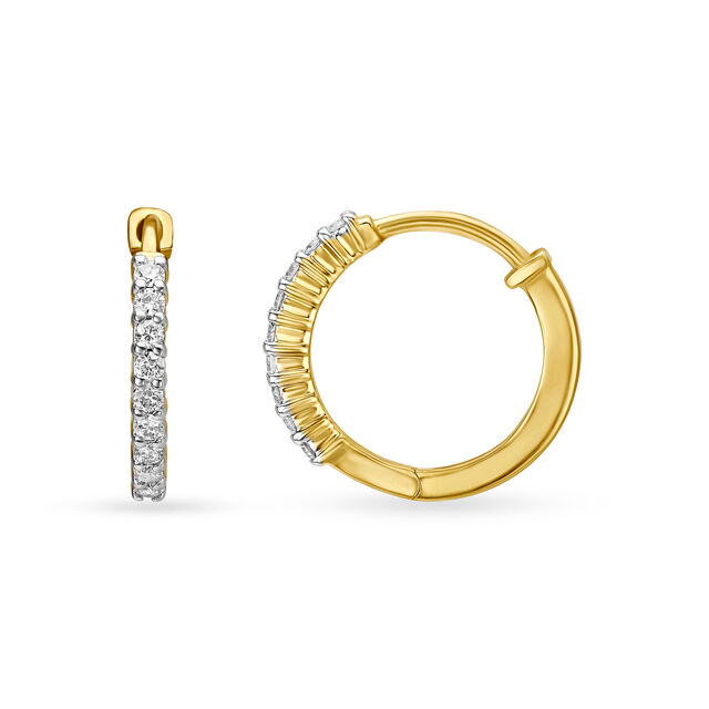 14KT Yellow Gold Diamond Hoop Earrings,,hi-res view 2