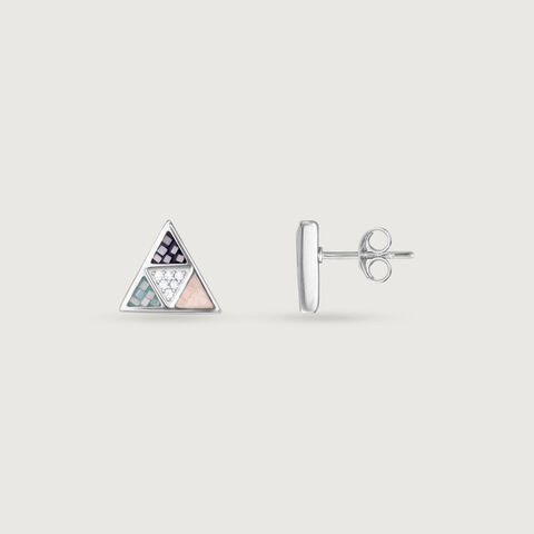 Playful Mosaic Silver Stud Earrings