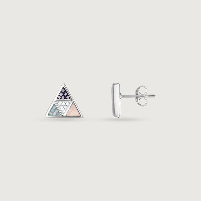 Playful Mosaic Silver Stud Earrings,,hi-res image number null