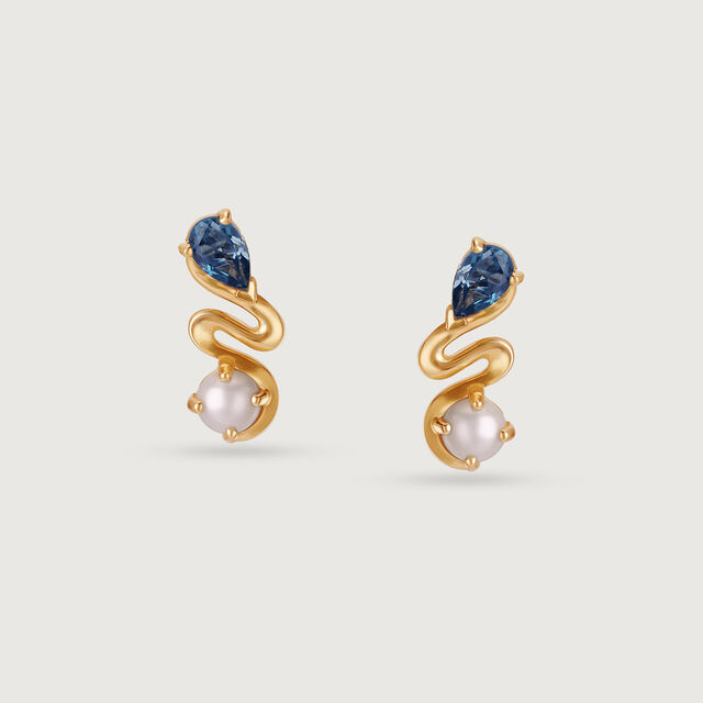 Aqua Shine Pearl & Gold Stud Earrings,,hi-res image number null