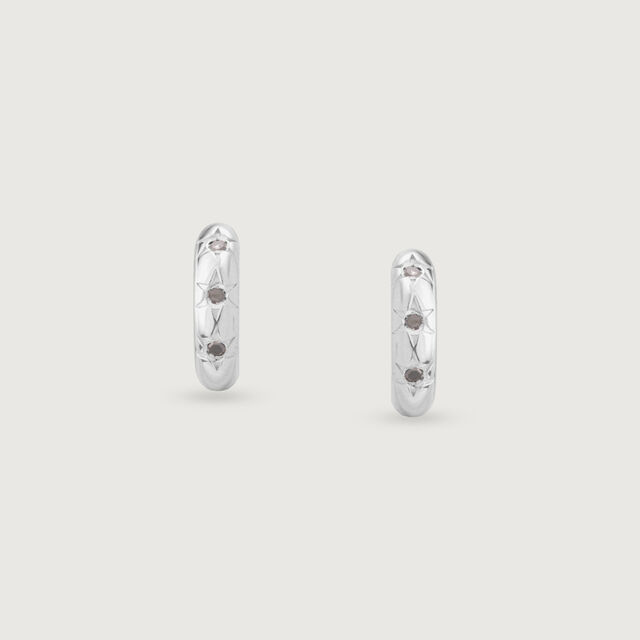 Bold Noir Silver Hoop Earrings,,hi-res image number null