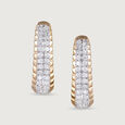 Tapered Shine Gold & Diamond Hoop Earrings,,hi-res view 3