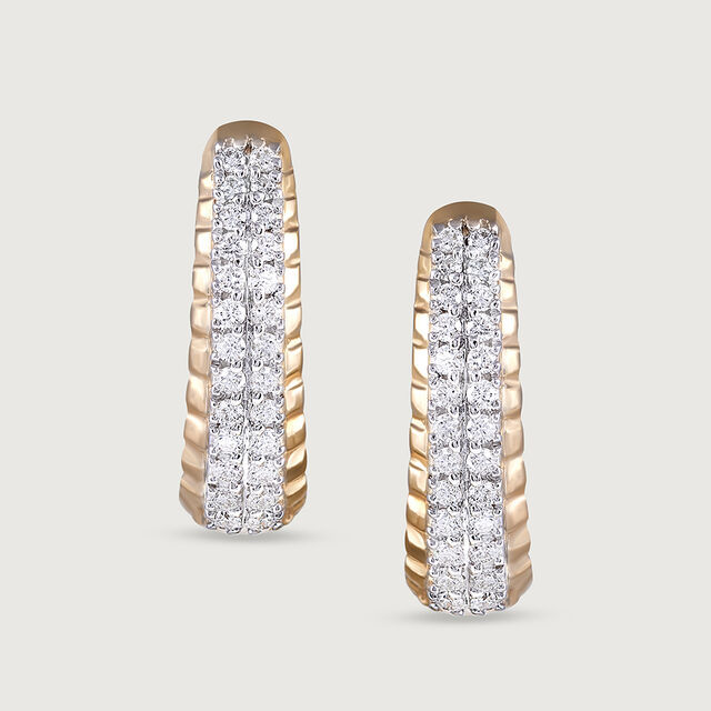 Tapered Shine Gold & Diamond Hoop Earrings,,hi-res image number null