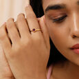 Valentine's Veil 14 KT Gold & Pink Garnet Finger Ring,,hi-res view 2