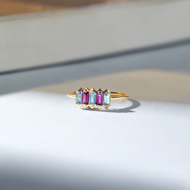 Blue Baguette Topaz & Gold Finger Ring,,hi-res image number null