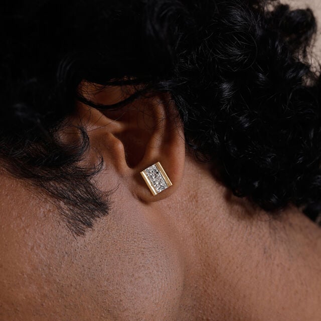 Textured Contrast Gold Stud Earrings,,hi-res image number null