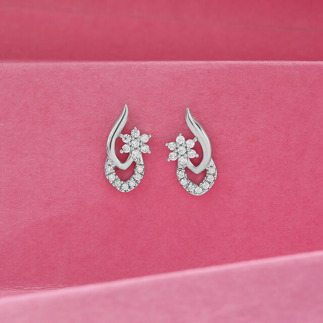 Floral Swirl Silver Stud Earrings,,hi-res image number null
