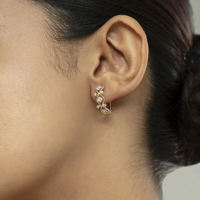 Geometric Glam Gold & Diamond Hoop Earrings,,hi-res image number null