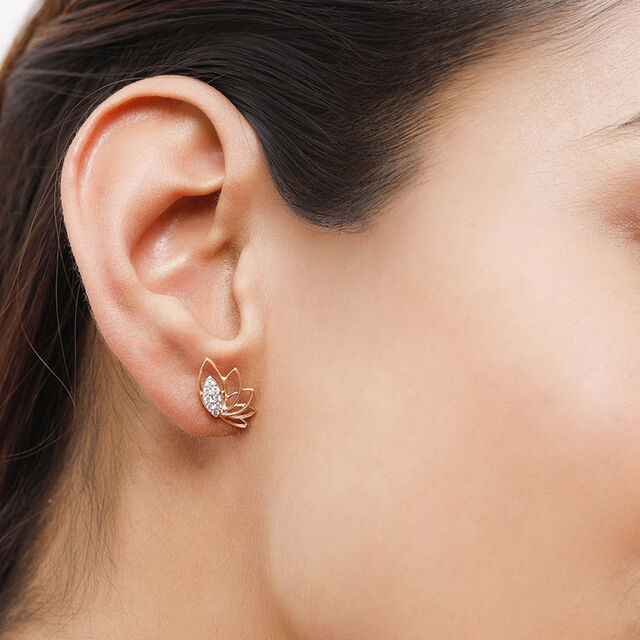 14KT Yellow Gold Delightful Leafy Flutter Diamond Stud Earrings,,hi-res image number null