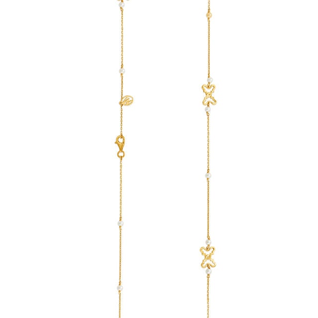 14KT Yellow Gold Pearl Chain With Butterfly Design,,hi-res view 2