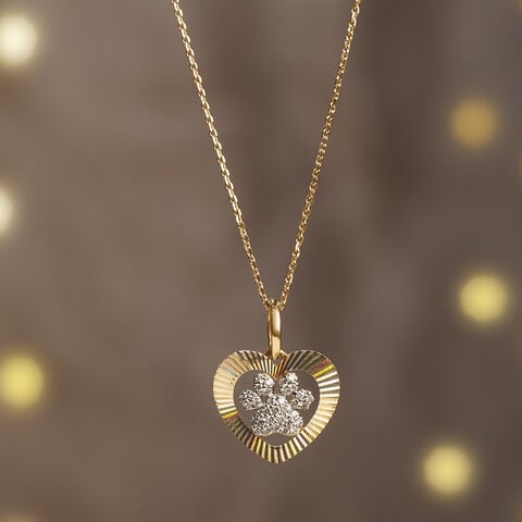 Playful Paw Diamond Heart Necklace