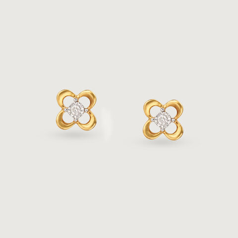 Floral Glow 14 Kt Gold and Diamond Stud Earrings