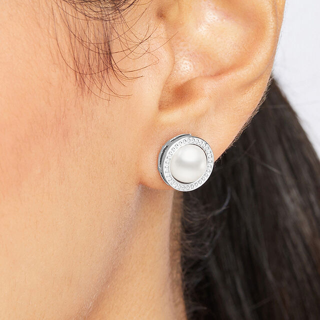 Luxe Pearl Silver Stud Earrings,,hi-res image number null