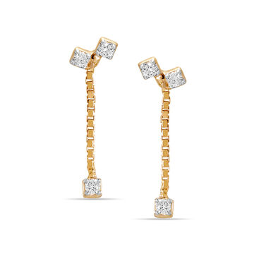 14 KT Yellow Gold Linked Ice Diamond Drop Earrings