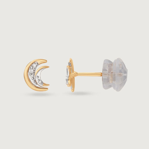Moonlight Serenade 14KT Crescent Moon Diamond Stud Earring