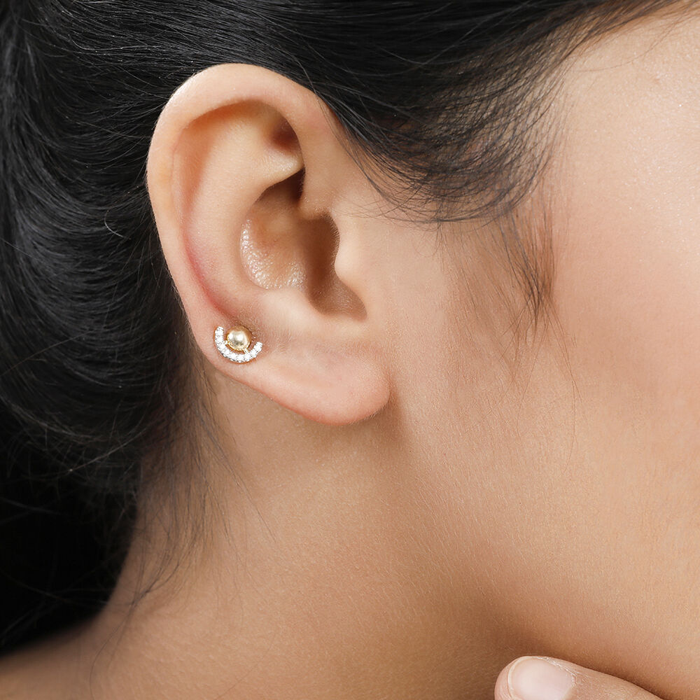 Buy 14KT Yellow Gold Half Circle Diamond Stud Earrings Online Mia by Tanishq