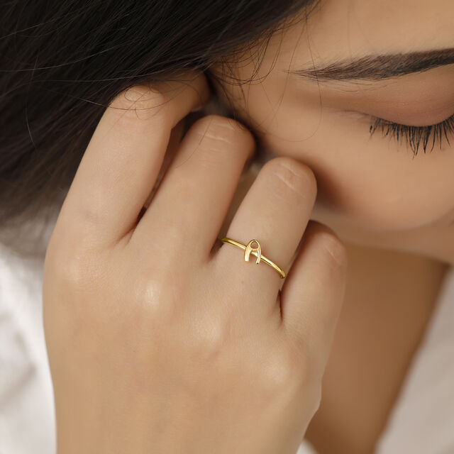 Letter A 14KT Yellow Gold Initial Ring,,hi-res view 2