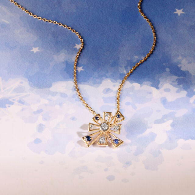 Cosmic Elegance 14KT Diamond and Blue Sapphire Pendant with Chain,,hi-res image number null