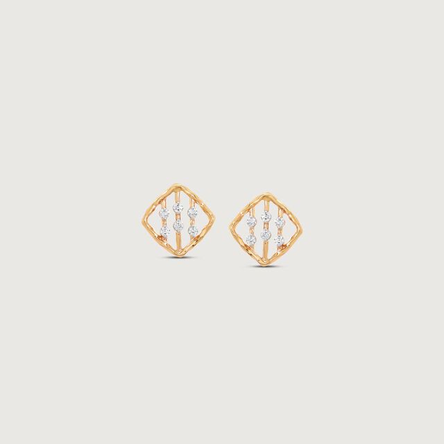 Radiant Grid Diamond Stud Earrings,,hi-res image number null