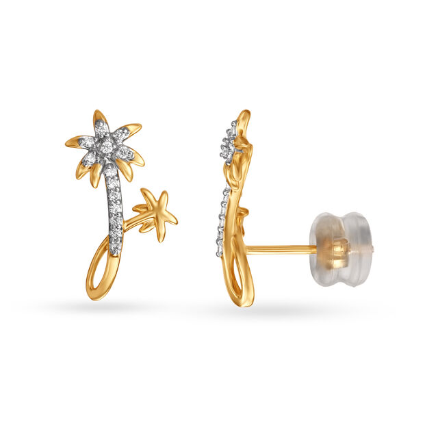 14kt Yellow Gold & Diamond Palm Tree Earrings,,hi-res view 2