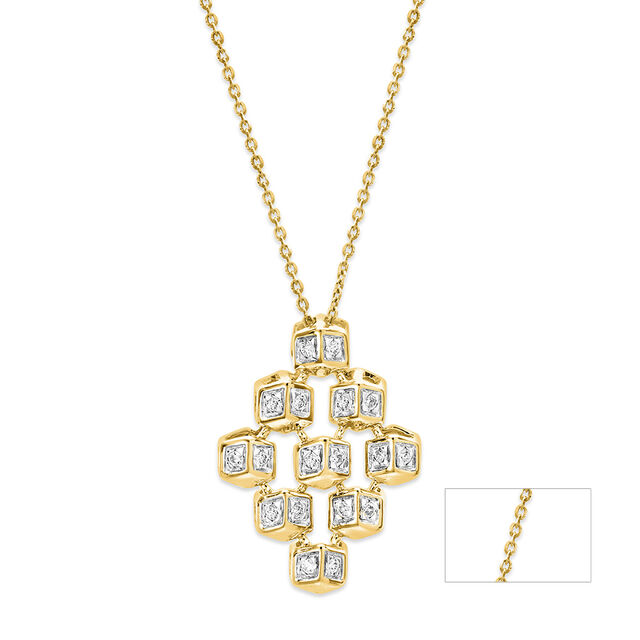 14 KT Yellow Gold Cubic Pendant With Chain,,hi-res view 1