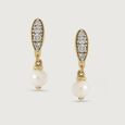 Snowy Gleam Gold & Pearl Hoop Earrings,,hi-res view 3
