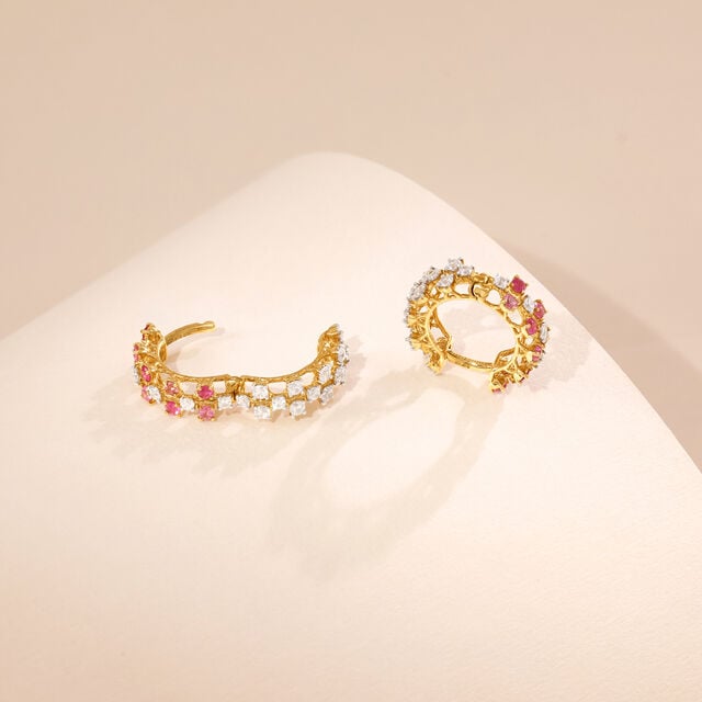 Graphic Triple Row Sapphire and Ruby Hoop Earrings,,hi-res image number null