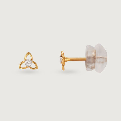 Trinity Bloom 14 Kt Gold and Diamond Stud Earrings