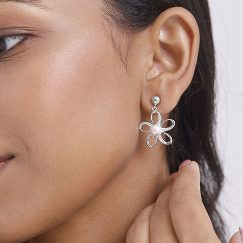 Pearl Bloom Silver Drop Earrings