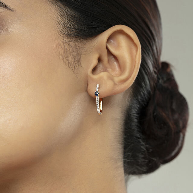 Sleek Sapphire Gold & Diamond Hoop Earrings,,hi-res image number null