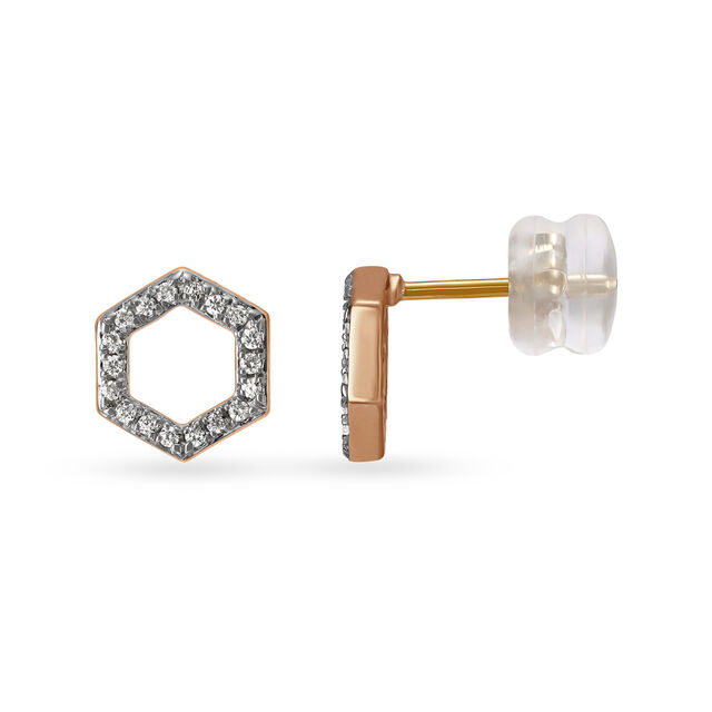 14KT White and Rose Gold Diamond Stud Earrings,,hi-res view 2