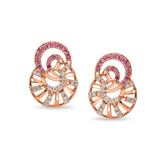 14 KT Rose Gold Circle Diamond Stud Earrings,,hi-res view 1