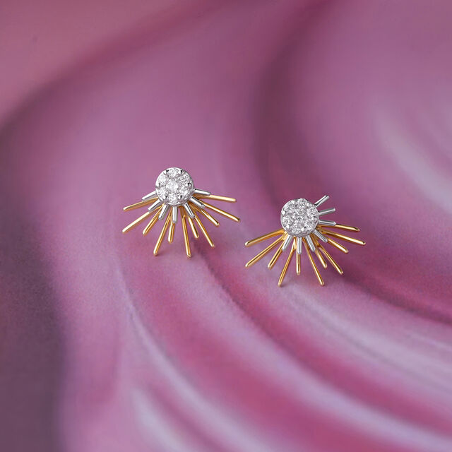 Radiant Sunburst Gold & Diamond Stud Earrings,,hi-res image number null
