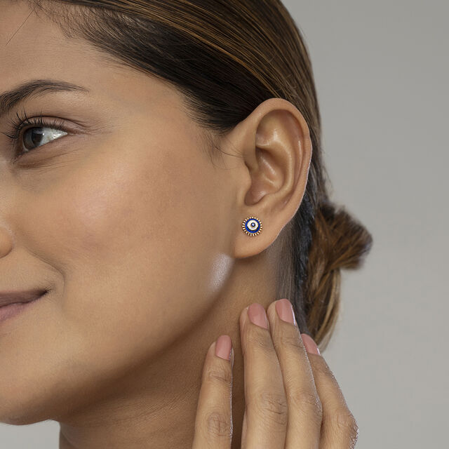 Starlight Evil Eye Gold Stud Earrings,,hi-res image number null