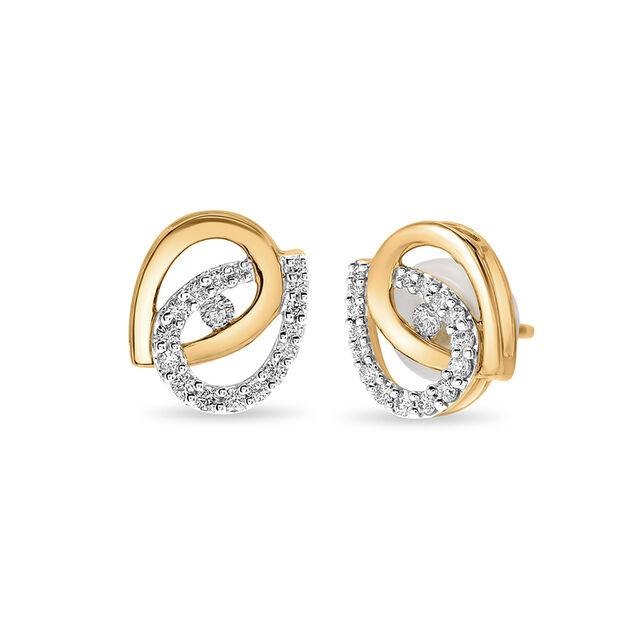 18 Karat Yellow Gold Overlapping Stud Earrings,,hi-res view 2