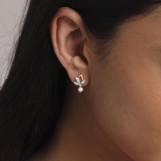 Lotus Elegance Pearl Diamond Drop Earrings,,hi-res image number null
