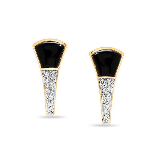 18KT Yellow Gold Unique Diamond and Onyx Stud Earrings,,hi-res view 1