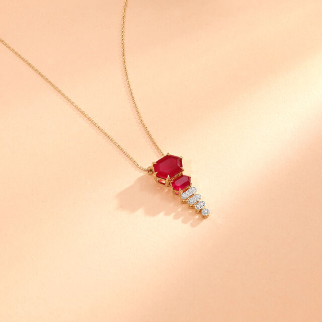 Dramatic Red Lariat Gold Necklace,,hi-res image number null