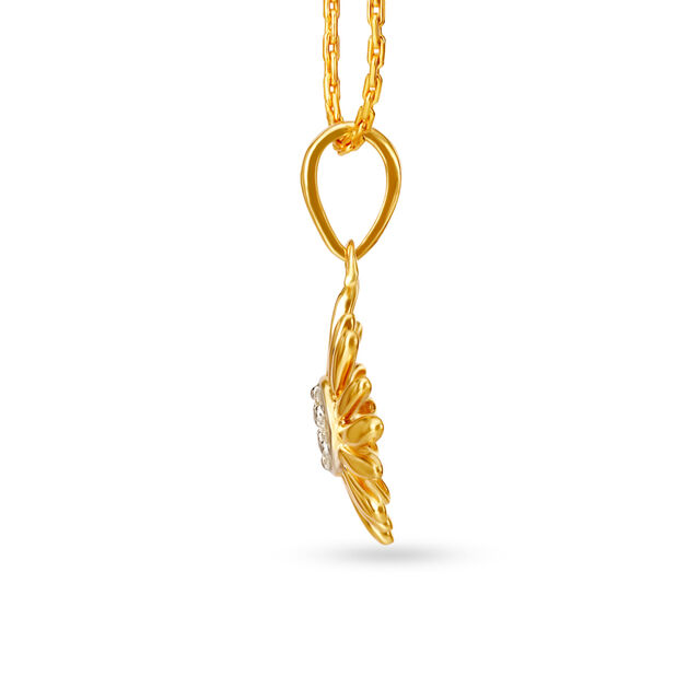 Striking 18 Karat Yellow Gold And Diamond Flower Pendant,,hi-res view 2