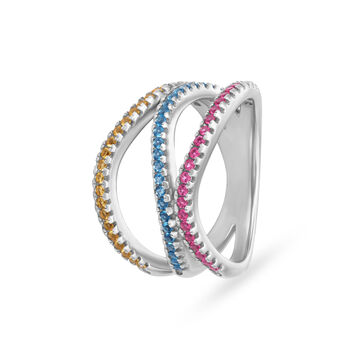 925 Silver Sparkling Wavy Ring with Citrines Blue Topazes and Rubies