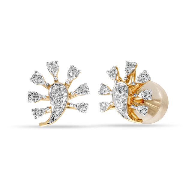 14KT Yellow Gold Shimmering Pear Diamond Stud Earring,,hi-res image number null