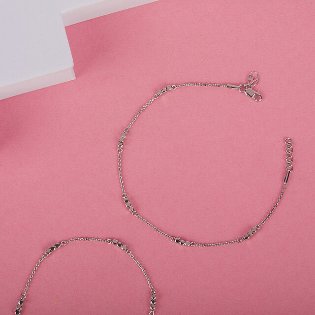 Beaded Elegance Silver Anklet,,hi-res image number null