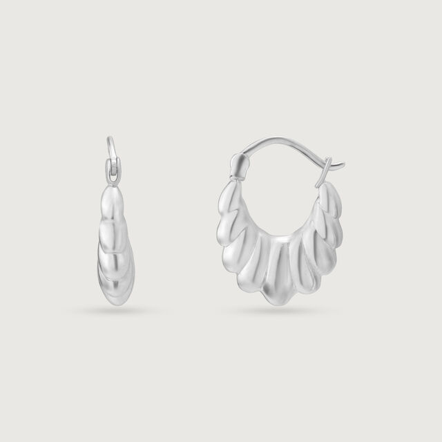 Radiant Shell Silver Hoop Earrings,,hi-res image number null