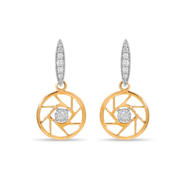 14KT Yellow And White Gold Geometric Evil Eye Dangler Earrings,,hi-res image number null