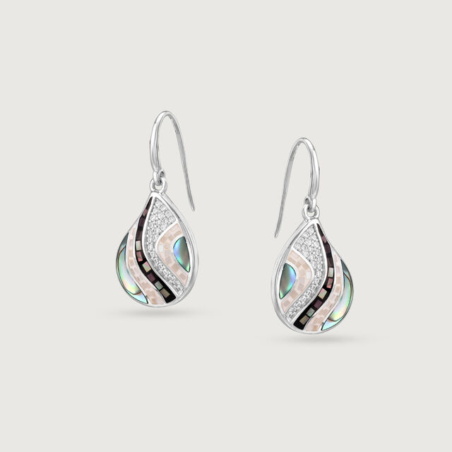 Mother of Pearl Aqua Silver Hoop Earrings,,hi-res image number null